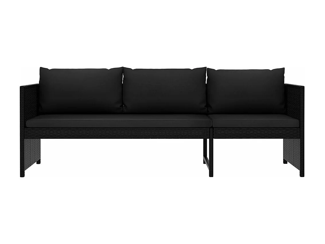 Set de muebles de jardín 3 piezas y cojines ratán sintético negro