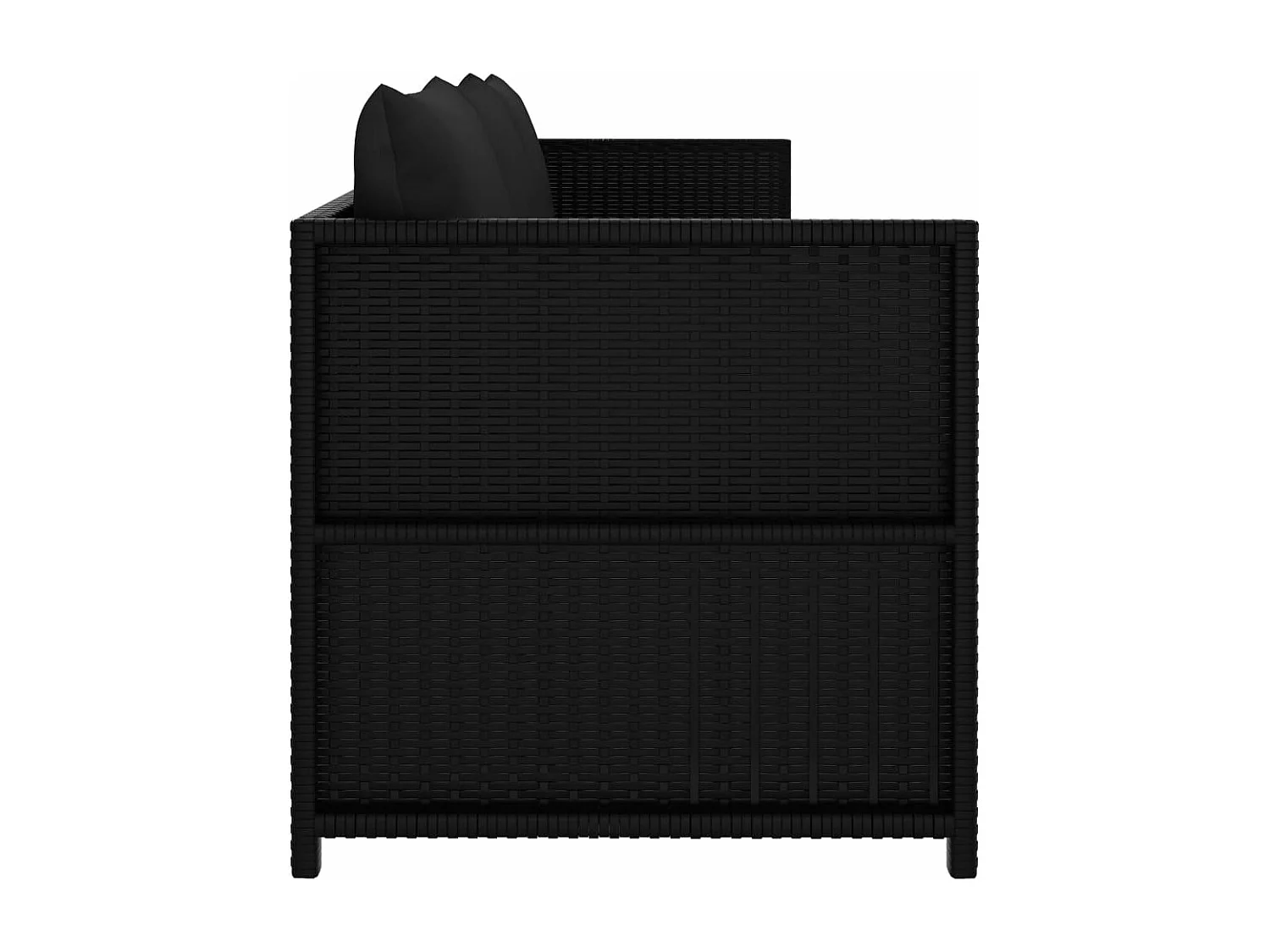 Set de muebles de jardín 3 piezas y cojines ratán sintético negro
