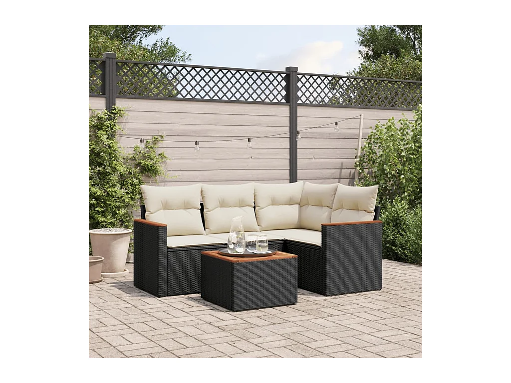 Salon de jardin 5 pièces avec coussins noir résine tressée