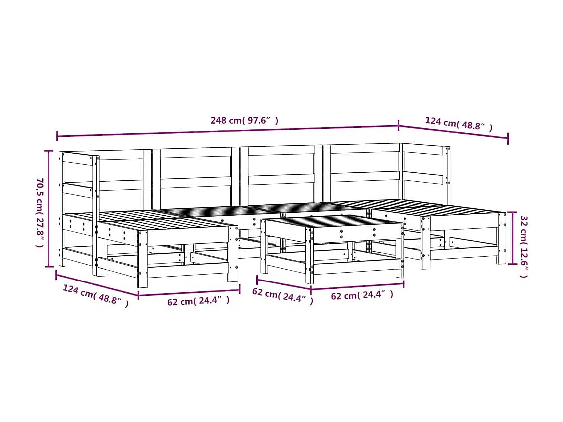Juego de muebles de jardín 7 piezas madera maciza de pino