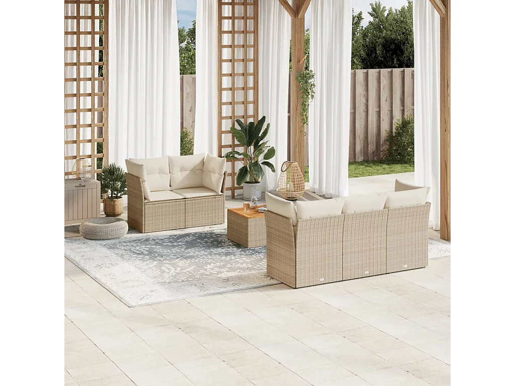 Salon de jardin avec coussins 6 pièces beige résine tressée