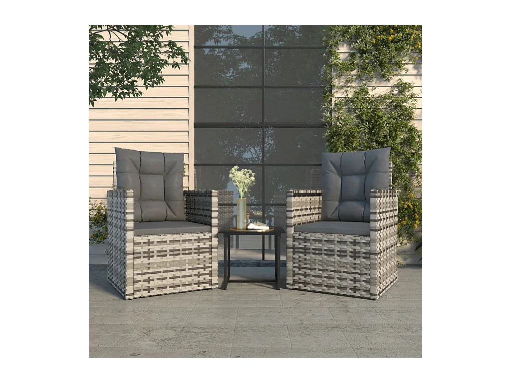 Salon de jardin avec coussins 3 pièces résine tressée gris