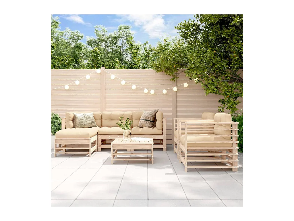 Salon de jardin 7 pièces avec coussins bois massif