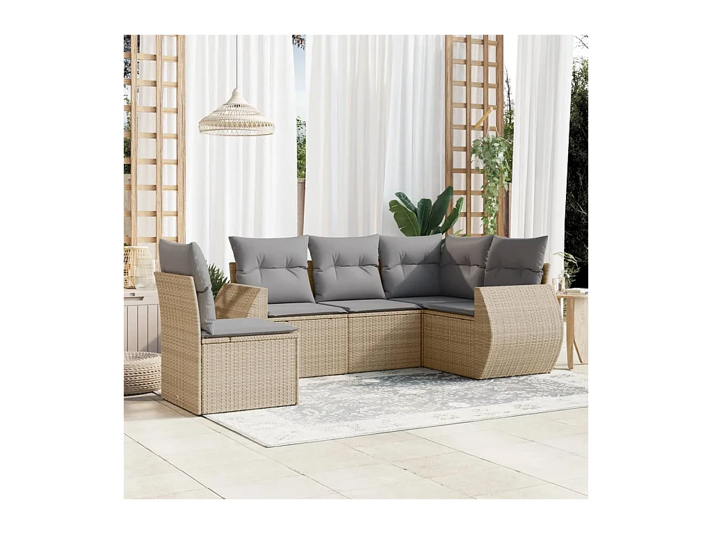 Salon de jardin avec coussins 5 pièces beige résine tressée