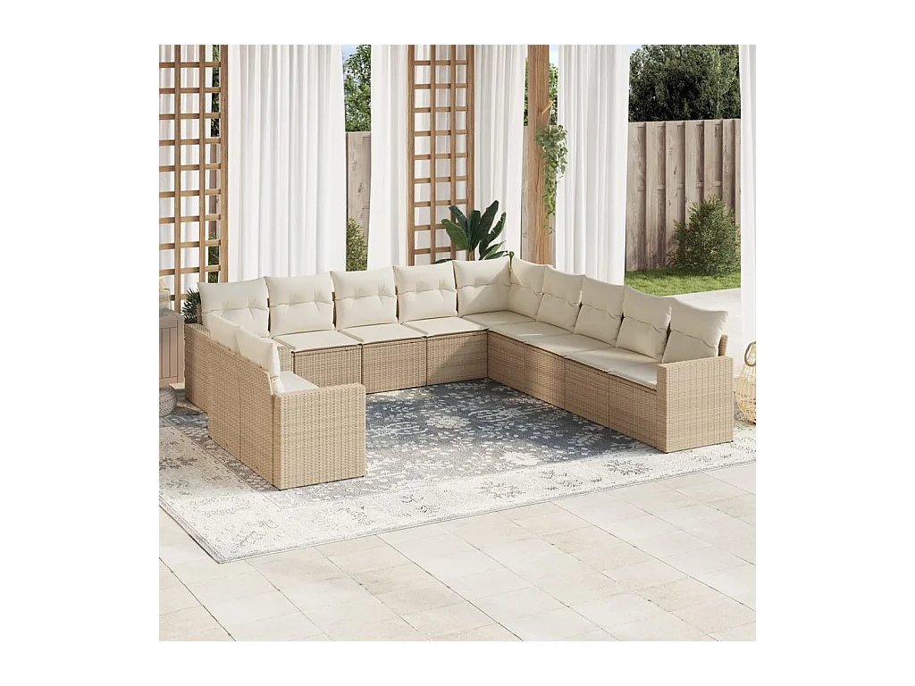 11-delige Tuinset met kussens poly rattan beige