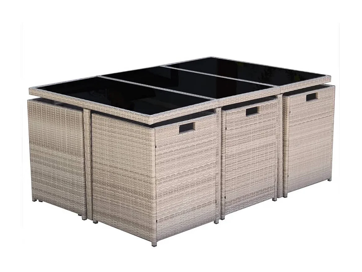 Salon de jardin encastrable avec coussins 11 pièces Rotin Beige