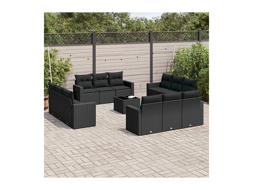 Salon de jardin avec coussins 13 pièces noir résine tressée