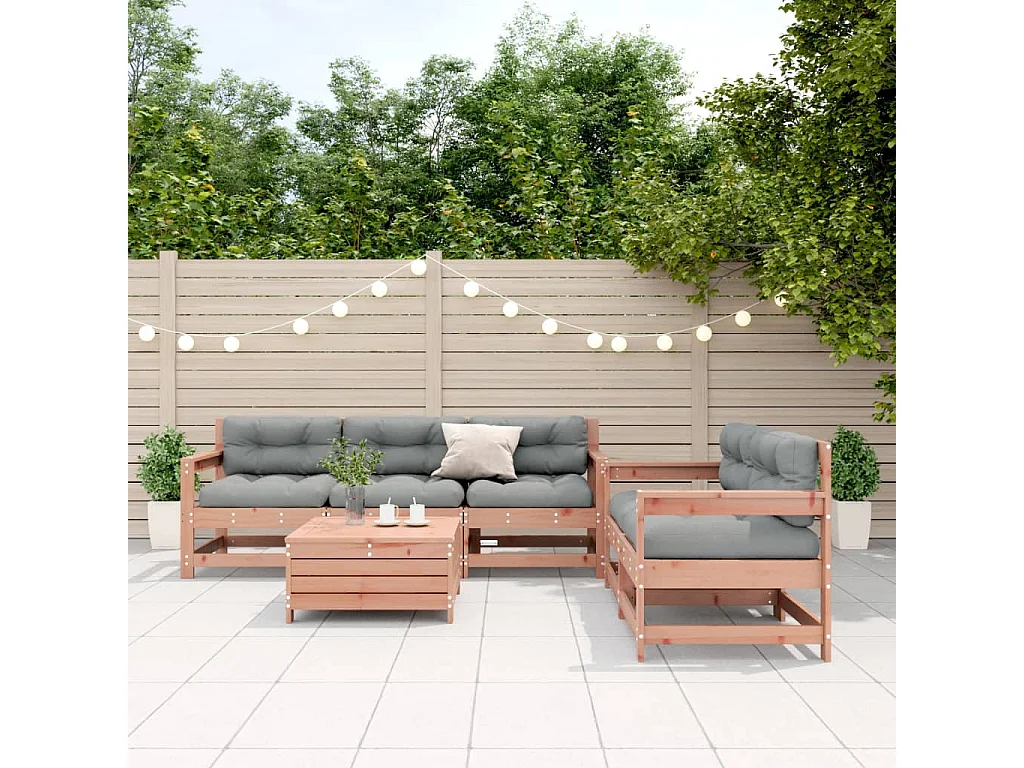 Salon de jardin 6 pièces avec coussins bois massif Douglas