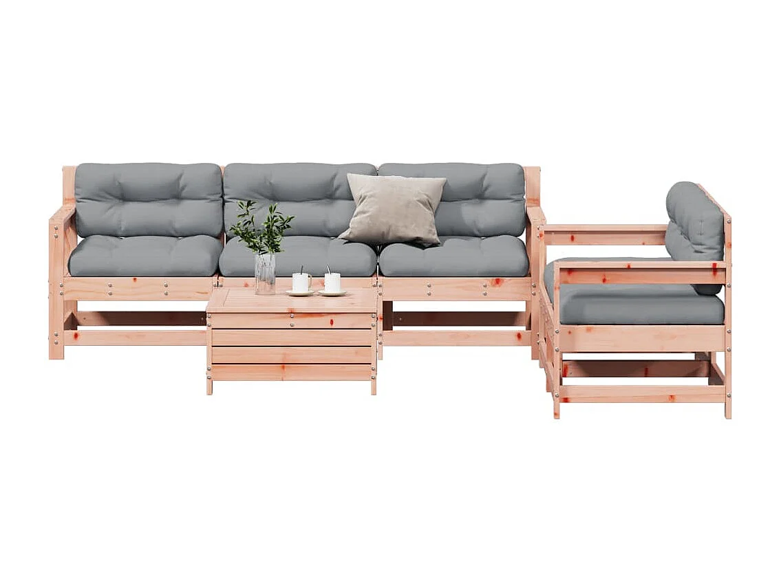 Salon de jardin 6 pièces avec coussins bois massif Douglas