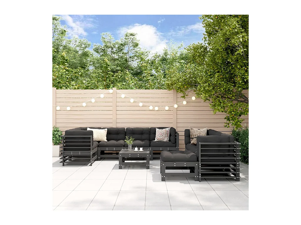 10-delige Loungeset met kussens massief hout grijs
