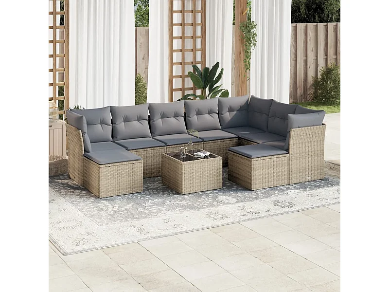 Juego de sofás jardín con cojines beige 10 piezas ratán sintético