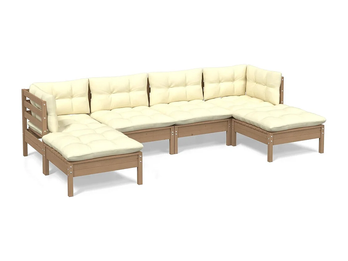 6peças conj. lounge jardim + almofadões pinho maciço castanho-mel