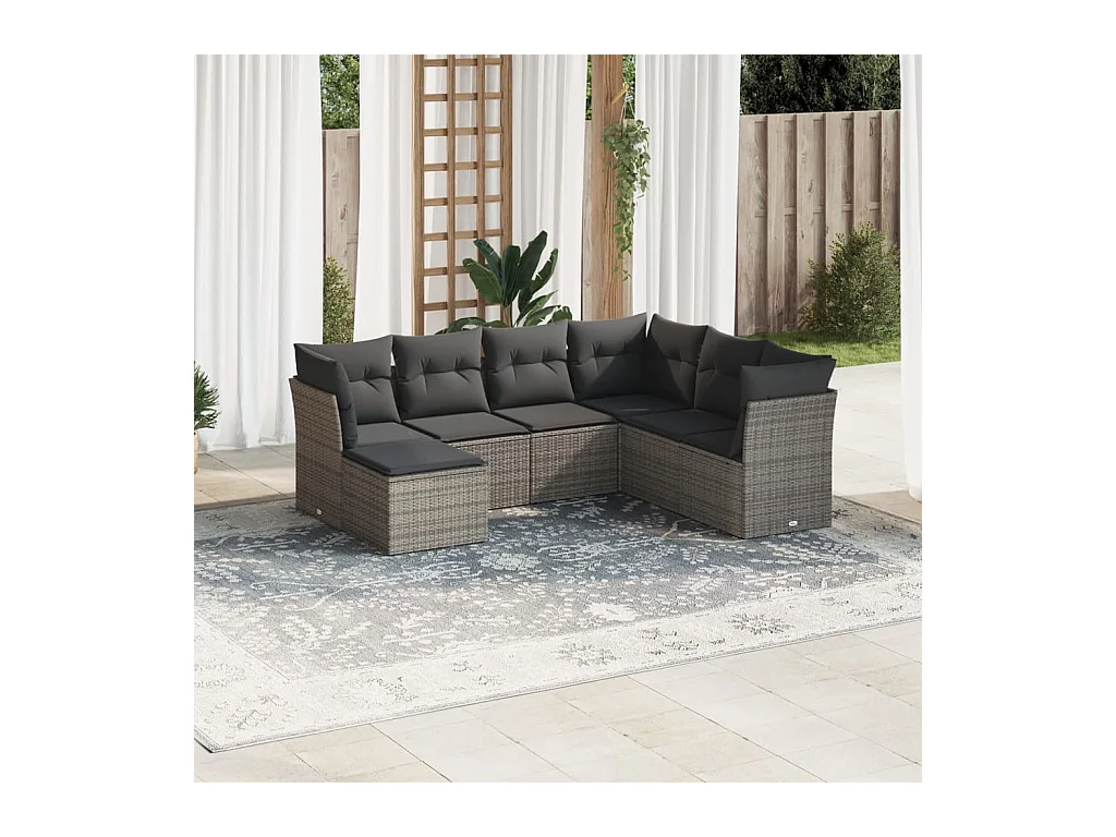 Salon de jardin avec coussins 7 pièces gris résine tressée