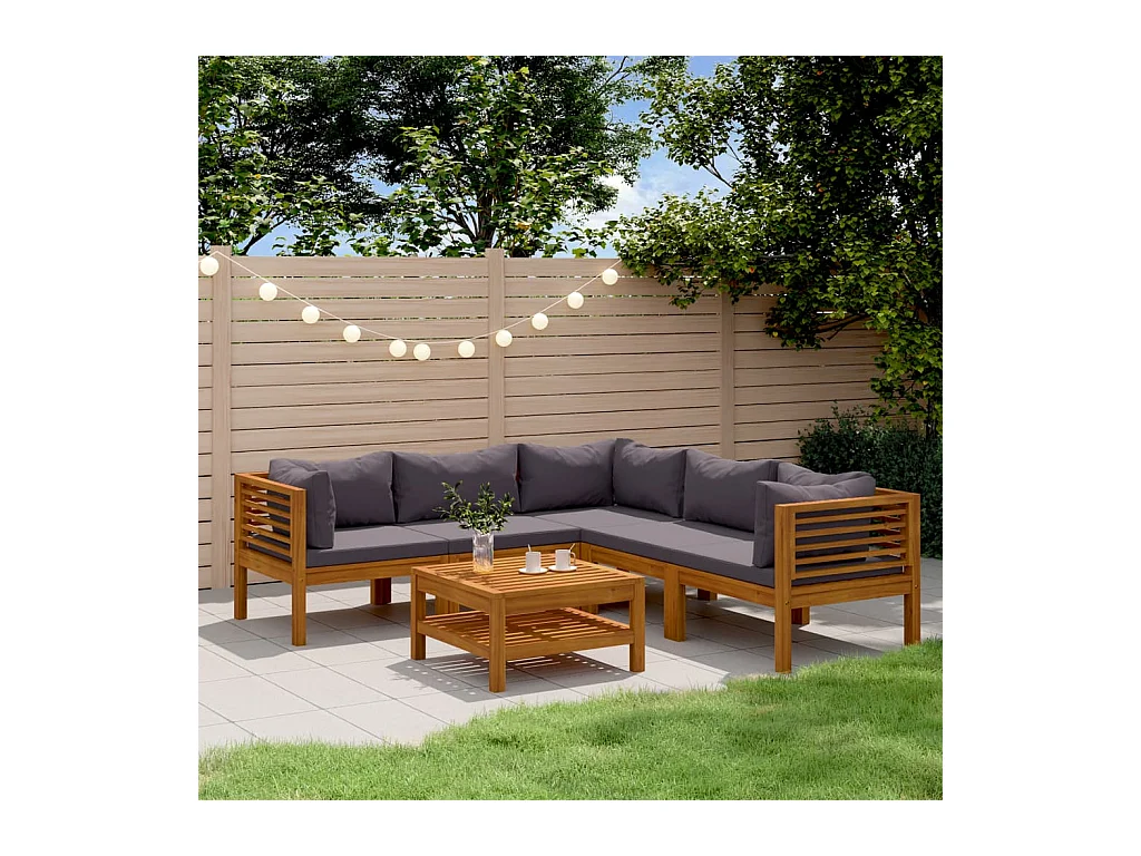 Salon de jardin 6 pièces avec coussin Bois d'acacia solide