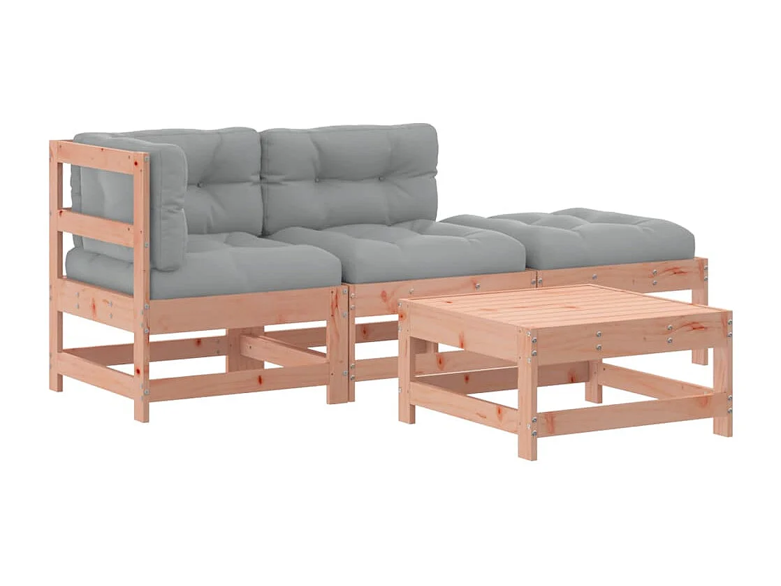 4-delige Loungeset met kussens massief douglashout