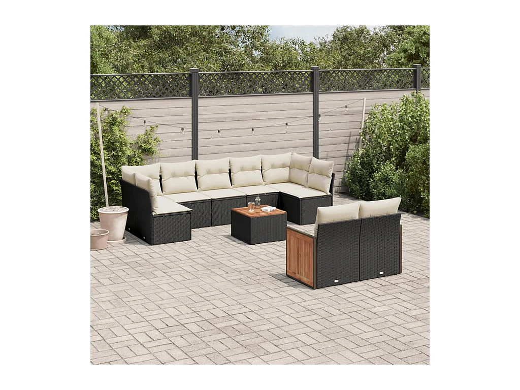 10 peças conjunto sofás de jardim c/ almofadões vime PE preto