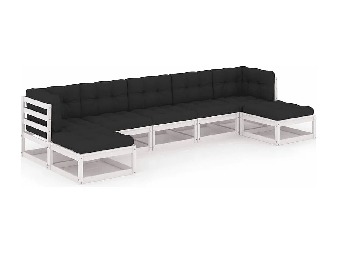 7 peças conjunto lounge jardim c/ almofadões pinho maciço branco