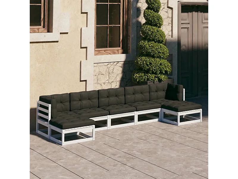 Set de muebles de jardín 7 piezas con cojines madera pino blanco
