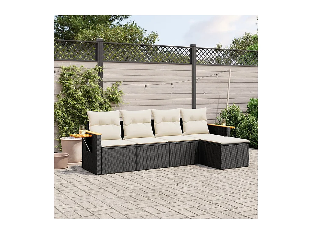 Salon de jardin 5 pièces avec coussins noir résine tressée