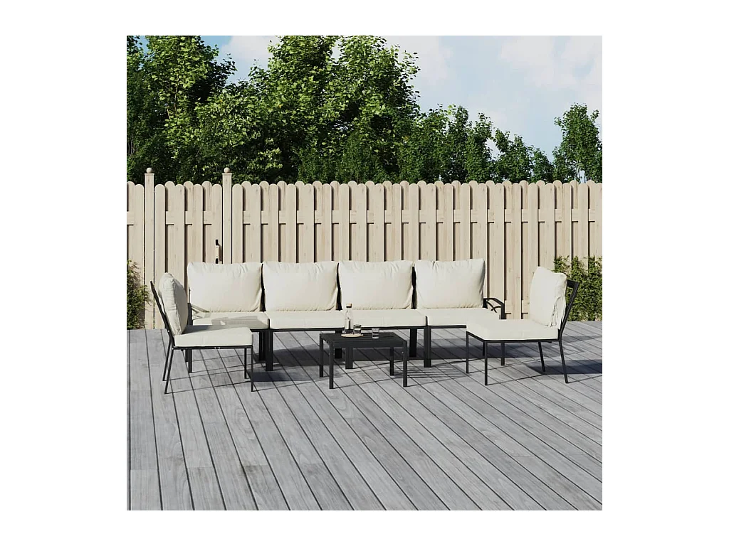 Salon de jardin 7 pièces avec coussins sable acier
