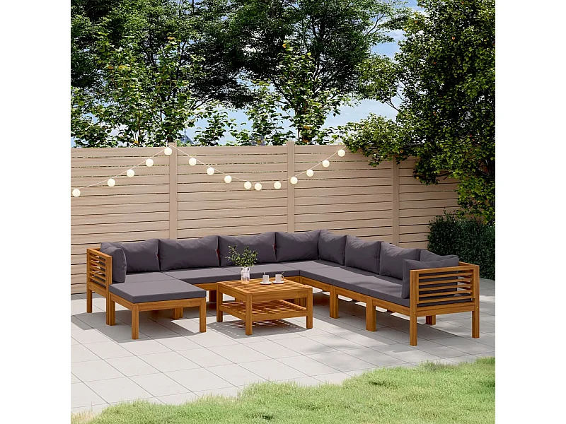 Salon de jardin 9 pièces avec coussin Bois d'acacia solide