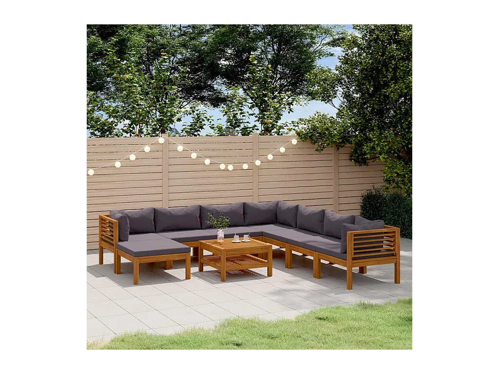 Salon de jardin 9 pièces avec coussin Bois d'acacia solide