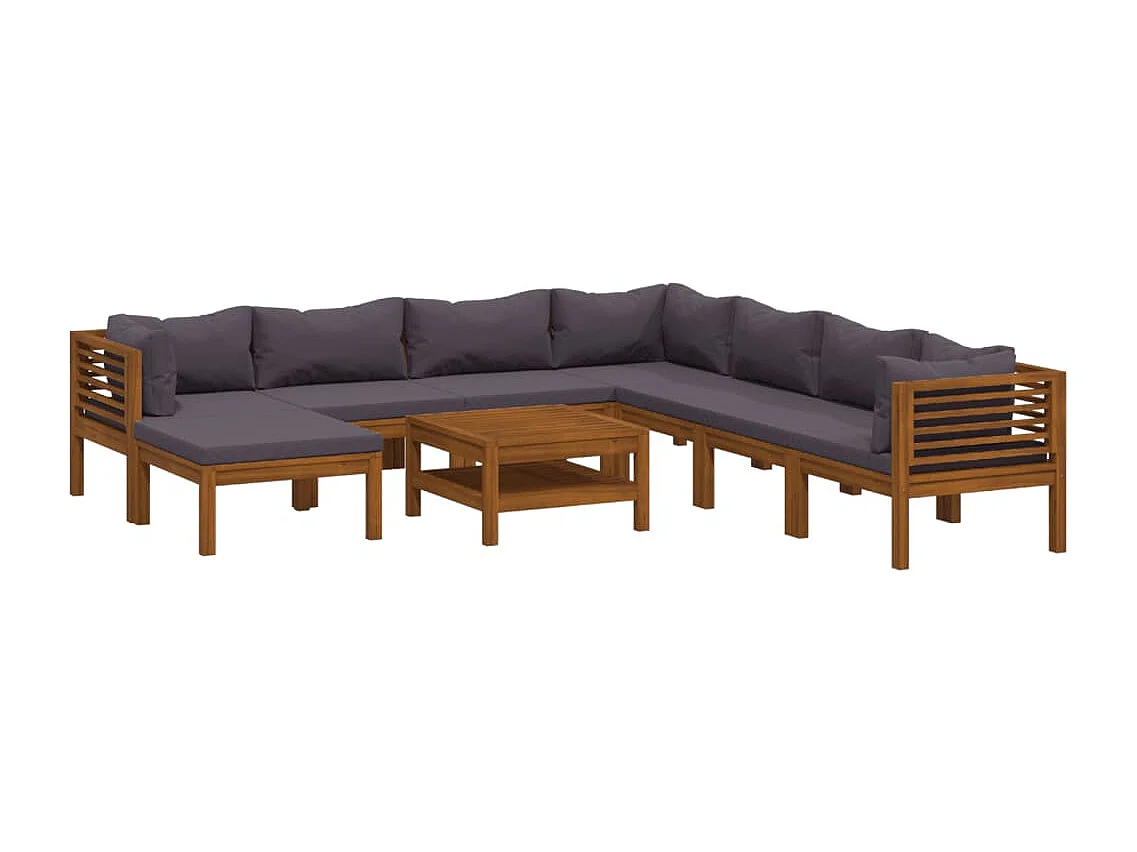 Muebles de jardín 9 piezas cojines madera maciza de acacia