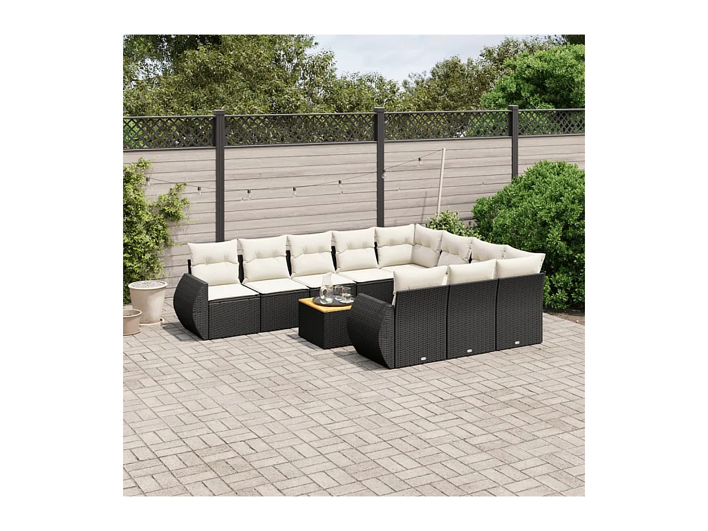 Salon de jardin 11 pièces avec coussins noir résine tressée