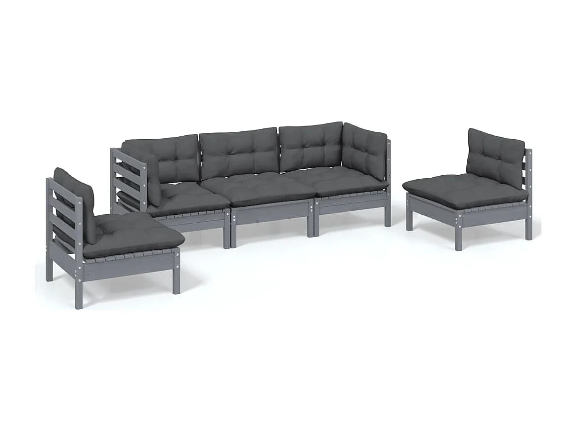 Salon de jardin 5 pièces avec coussins Bois de pin massif