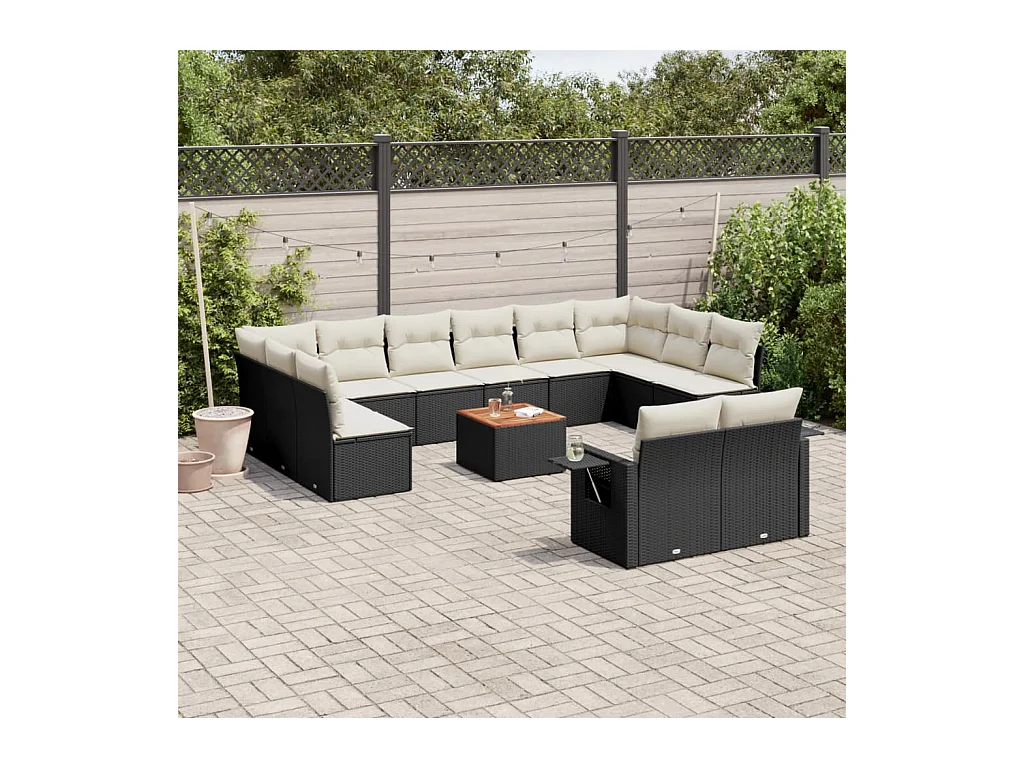 Salon de jardin avec coussins 13 pièces noir résine tressée