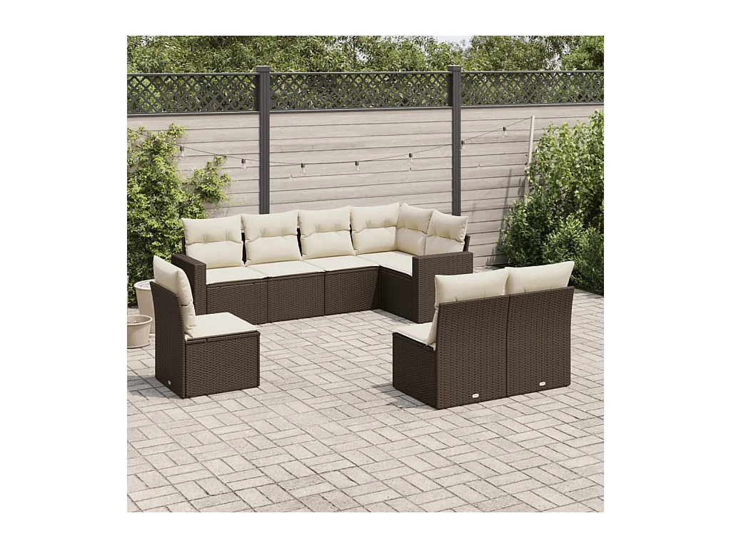 8-delige Loungeset met kussens poly rattan bruin