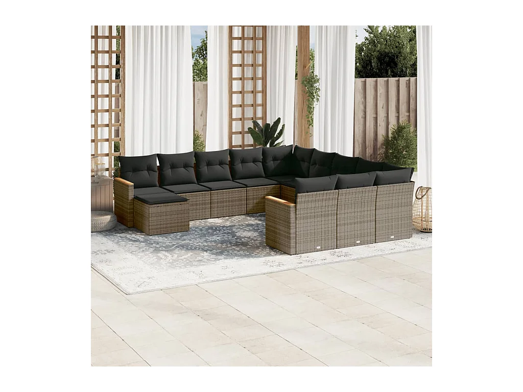 Salon de jardin avec coussins 12 pièces gris résine tressée