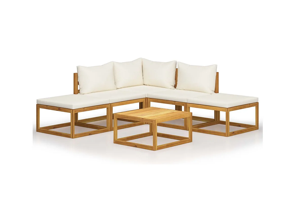 Salon de jardin 6 pièces avec coussins Bois d'acacia solide