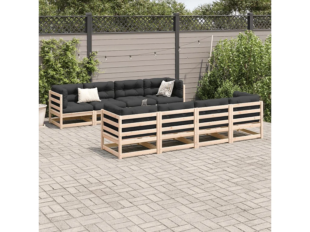 Salon de jardin 9 pièces avec coussins bois de pin massif
