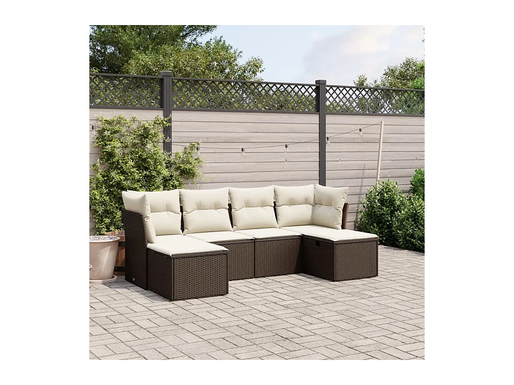 Salon de jardin avec coussins 6 pièces marron résine tressée