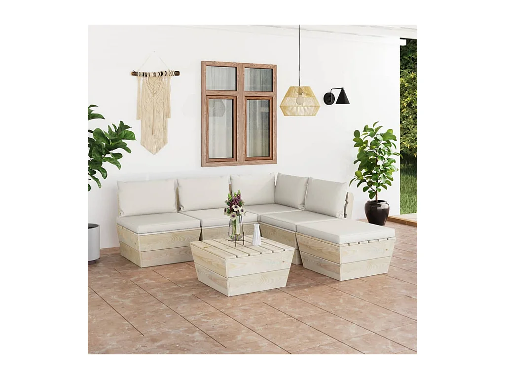 6 peças conjunto lounge de paletes + almofadões madeira de abeto