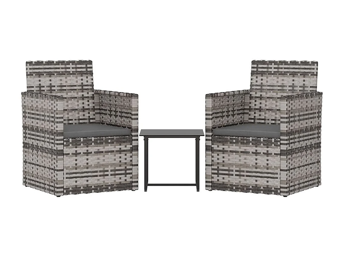 Salon de jardin avec coussins 3 pièces résine tressée gris