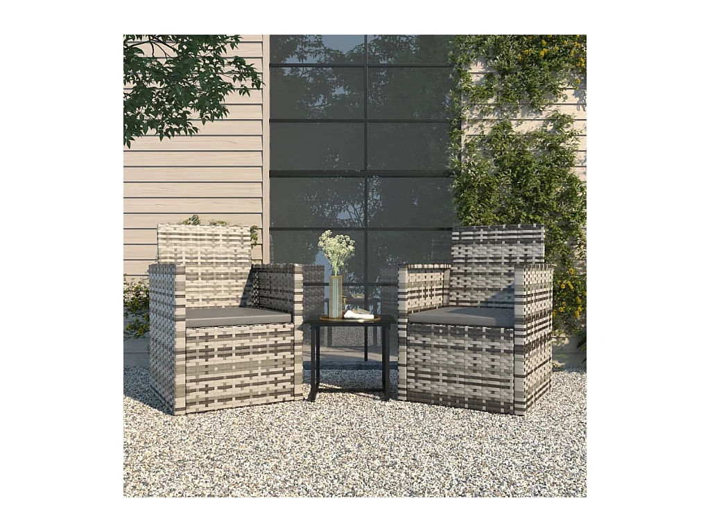 Salon de jardin avec coussins 3 pièces résine tressée gris
