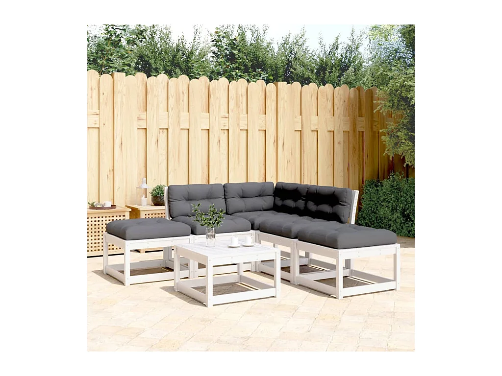 Salon de jardin 5 pièces avec coussins blanc bois massif de pin