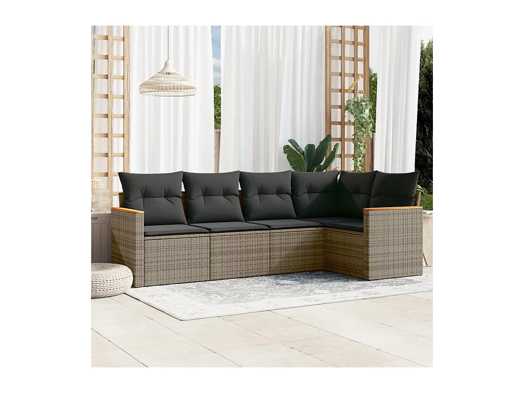 Salon de jardin 5 pièces avec coussins gris résine tressée