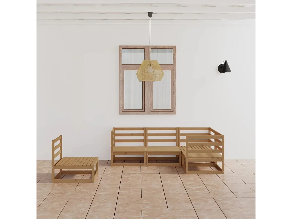 Muebles de jardín 5 piezas marrón miel madera maciza de pino