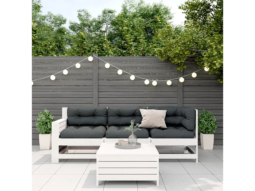 Set muebles jardín 4 piezas con cojines madera maciza pino blanco