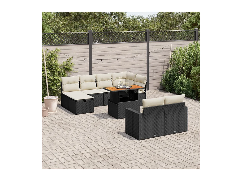 11 peças conjunto sofás de jardim c/ almofadões vime PE preto