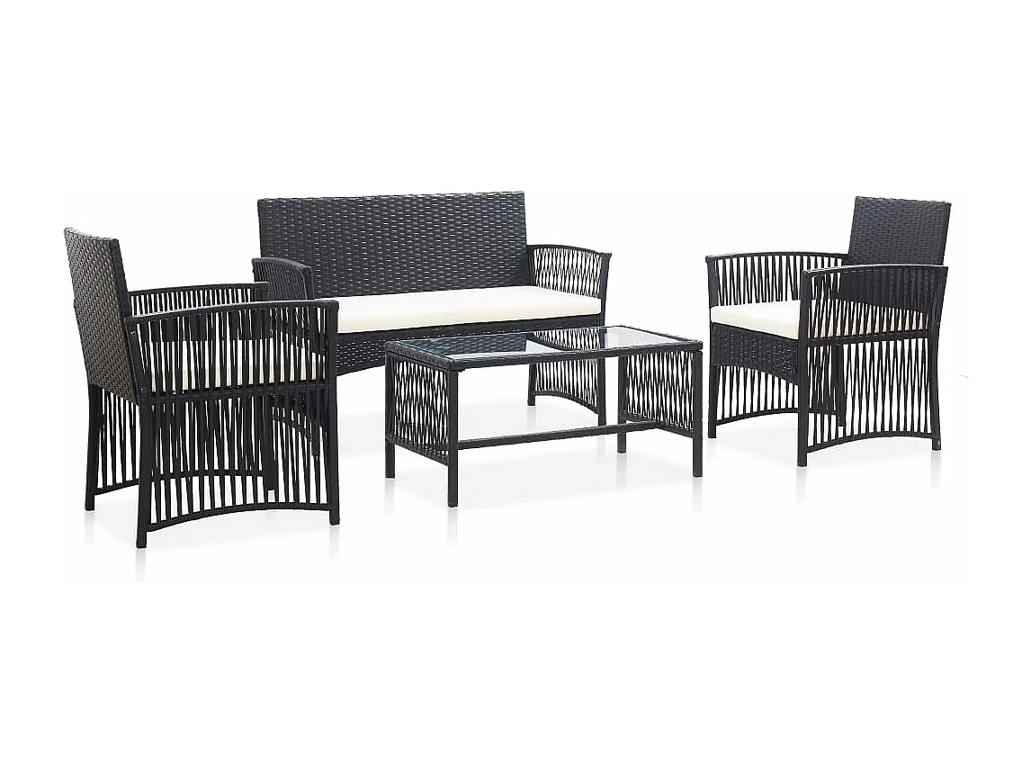 Salon de jardin 4 pièces avec coussin Résine tressée Noir
