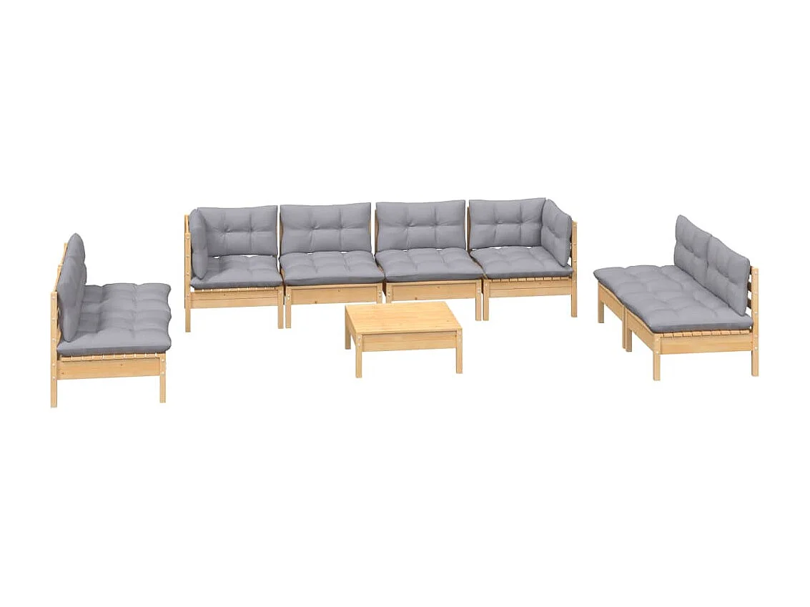 Juego de muebles de jardín 9 piezas y cojines madera maciza pino