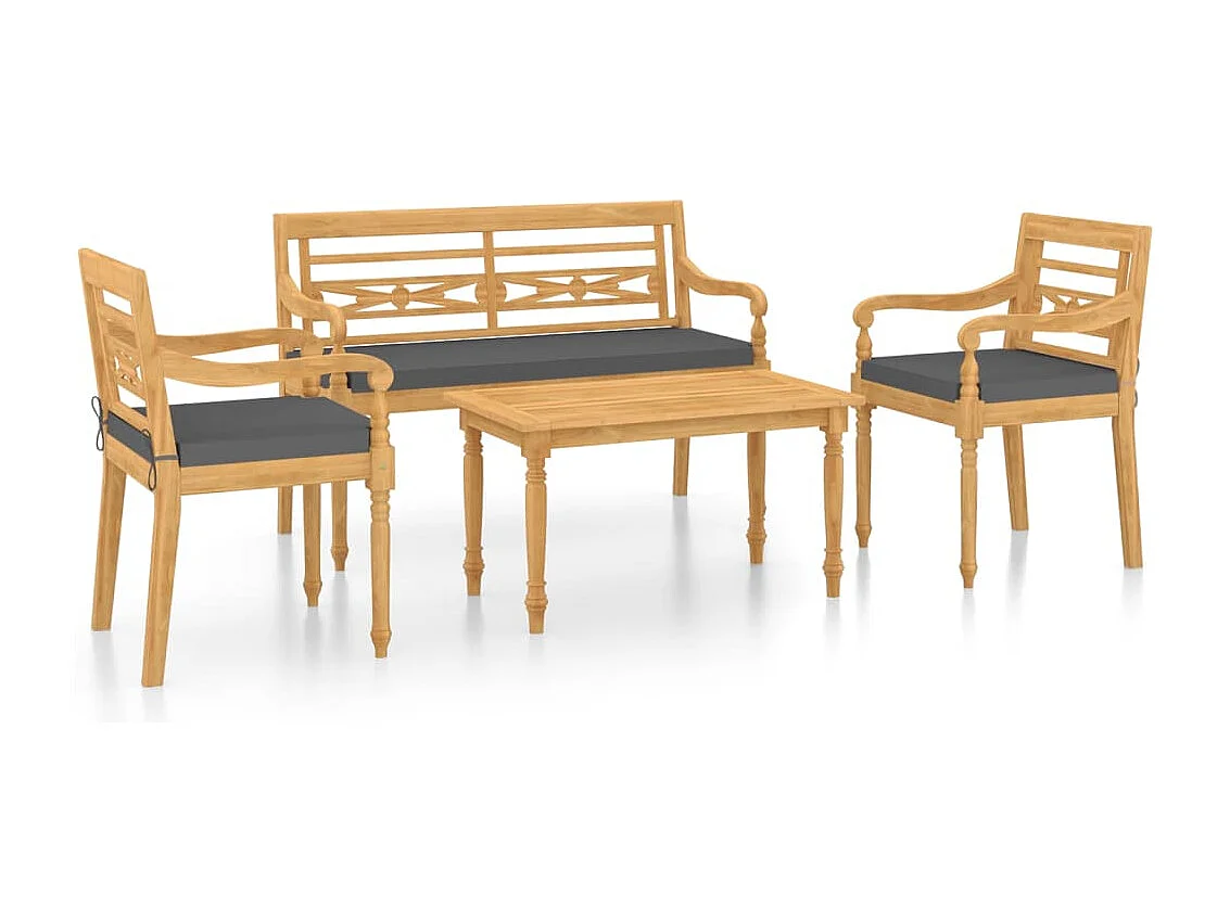 Salon de jardin 4 pièces avec coussins Bois de teck solide