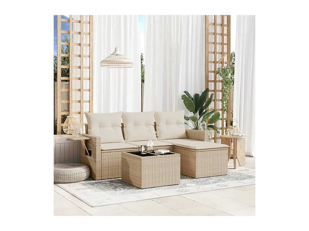4-delige Loungeset met kussens poly rattan beige