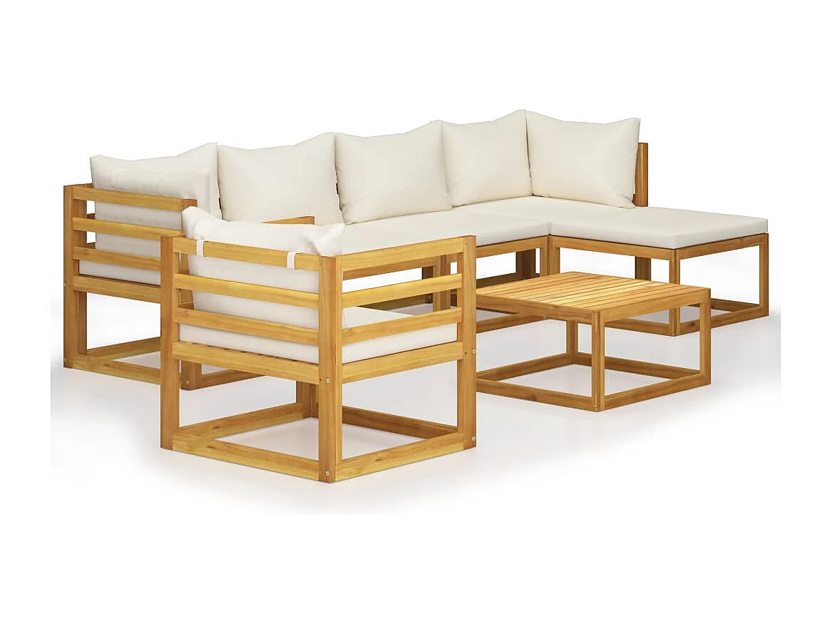 Muebles de jardín 7 piezas cojines crema madera maciza de acacia