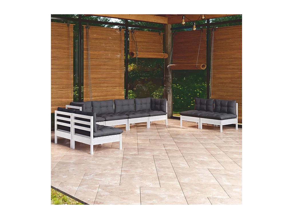Salon de jardin 8 pièces avec coussins bois de pin massif