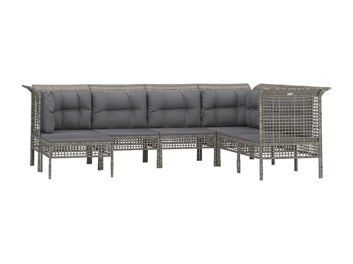 7-delige Loungeset met kussens poly rattan grijs